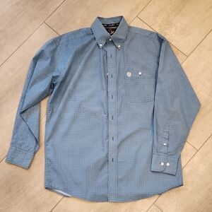 George Strait Wrangler Teal Casual Button Down Shirt Mens Medium